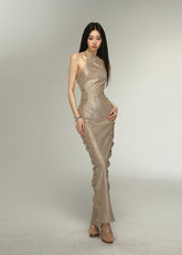 Shiny Pleated Sleeveless Dress